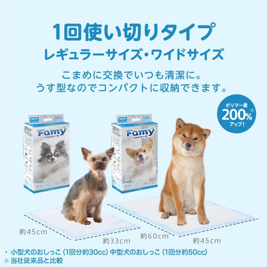 ペットシーツ Famy ファミー JPPMA認証 薄型 1回使い切り レギュラー800枚/ワイド400枚/スーパーワイド200枚 厚型 3回吸収 レギュラー400枚/ワイド200枚/スーパーワイド100枚 ペットシート トイレシート 犬 猫 W消臭 選べる6種類