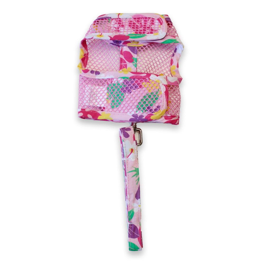 【Doggie Design】Cool Mesh Harnesses Pink Hawaiian Floral - XS