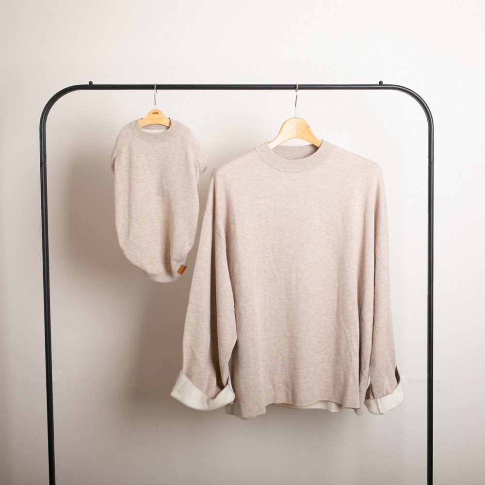 【SET】cashmere × cotton mock neck knit 〈 beige × ivory 〉