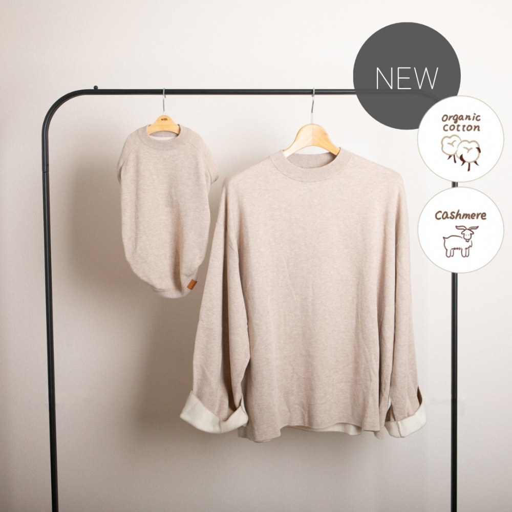 【SET】cashmere × cotton mock neck knit 〈 beige × ivory 〉