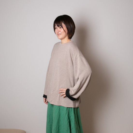 【SET】cashmere × cotton mock neck knit 〈 beige × black 〉