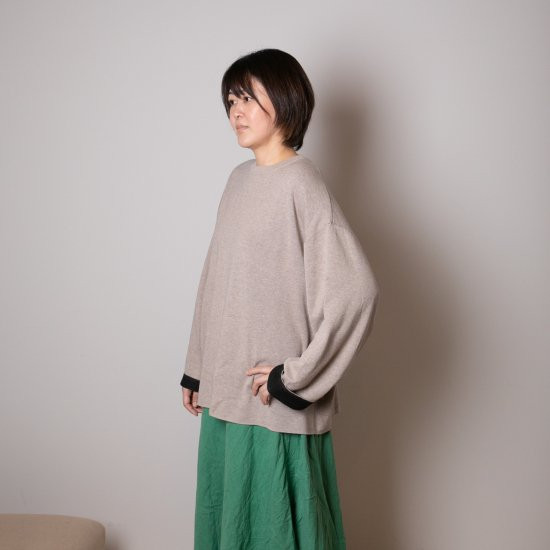 【SET】cashmere × cotton mock neck knit 〈 beige × black 〉