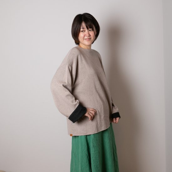 【SET】cashmere × cotton mock neck knit 〈 beige × black 〉