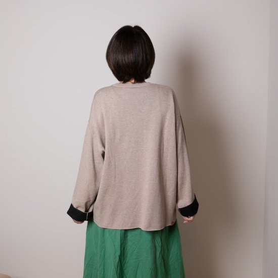 【SET】cashmere × cotton mock neck knit 〈 beige × black 〉