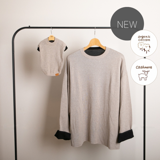 【SET】cashmere × cotton mock neck knit 〈 beige × black 〉