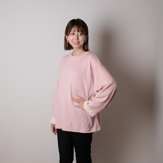 【SET】cashmere × cotton mock neck knit 〈 pink × ivory 〉