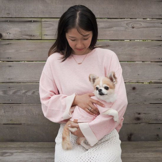 cashmere × cotton mock neck knit 〈 pink × ivory 〉