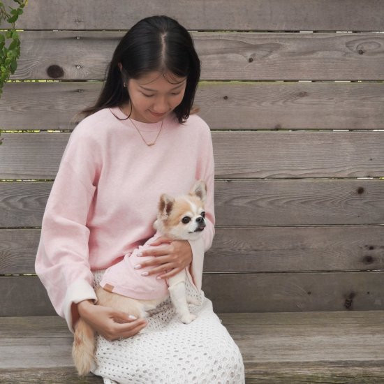 cashmere × cotton mock neck knit 〈 pink × ivory 〉