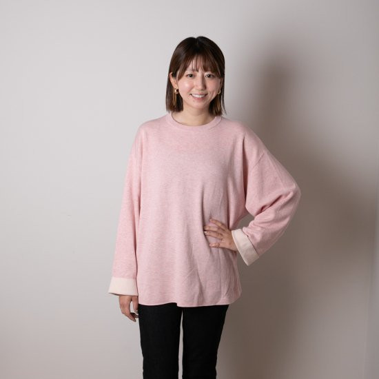 cashmere × cotton mock neck knit 〈 pink × ivory 〉