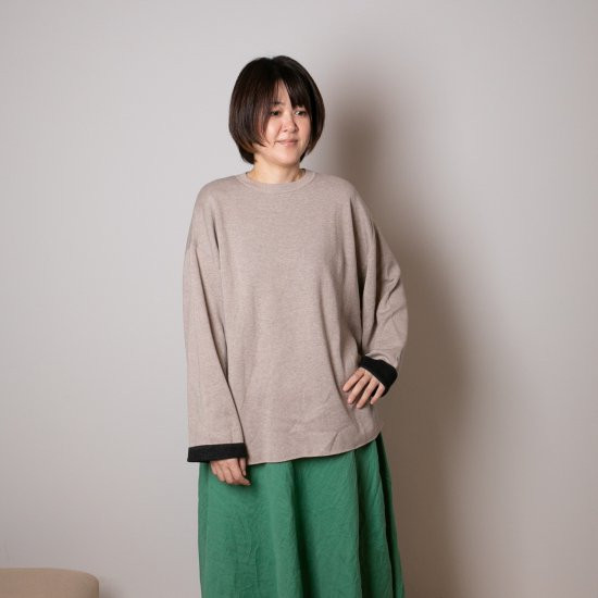 cashmere × cotton mock neck knit 〈 beige × black 〉