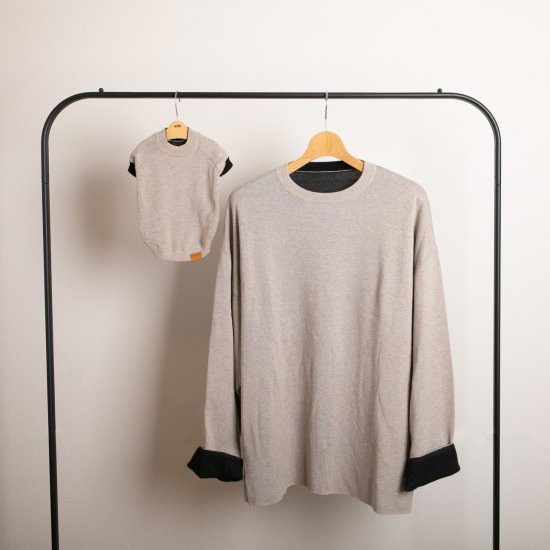 cashmere × cotton mock neck knit 〈 beige × black 〉