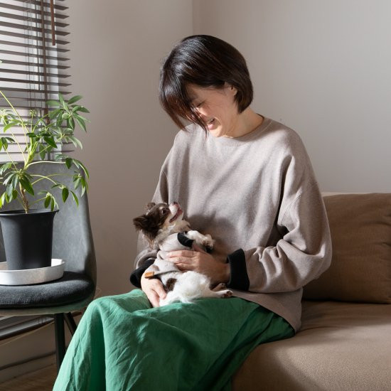 cashmere × cotton mock neck knit for DOG〈 beige × black 〉