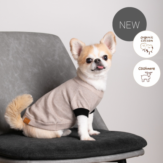 cashmere × cotton mock neck knit for DOG〈 beige × black 〉