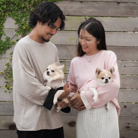 cashmere × cotton mock neck knit for DOG〈 pink × ivory 〉