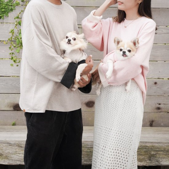 cashmere × cotton mock neck knit for DOG〈 pink × ivory 〉