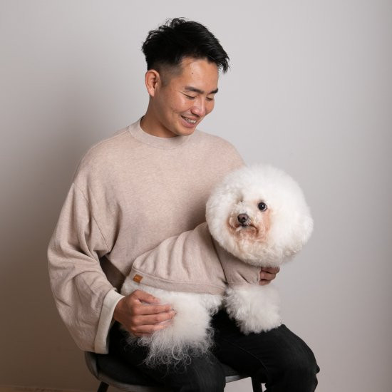 cashmere × cotton mock neck knit for DOG〈 beige × ivory〉