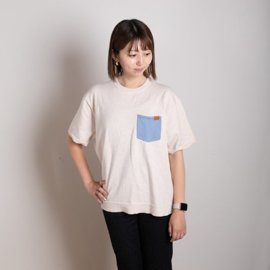 bicolor cotton knit 〈 blue × beige 〉