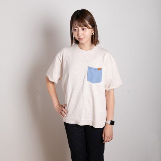 bicolor cotton knit 〈 blue × beige 〉