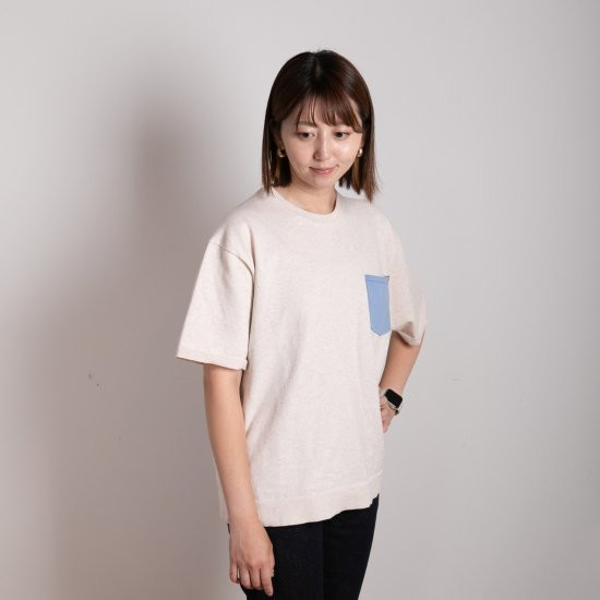 bicolor cotton knit 〈 blue × beige 〉