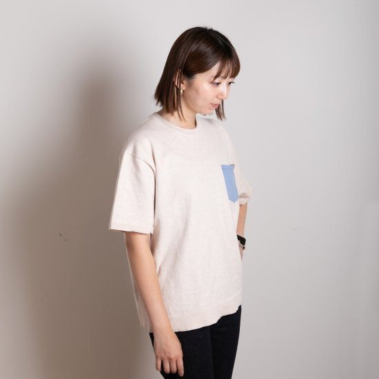 bicolor cotton knit 〈 blue × beige 〉