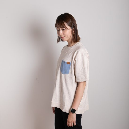 bicolor cotton knit 〈 blue × beige 〉