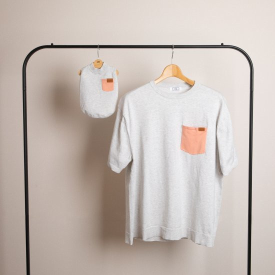 bicolor cotton knit 〈 orange × gray 〉