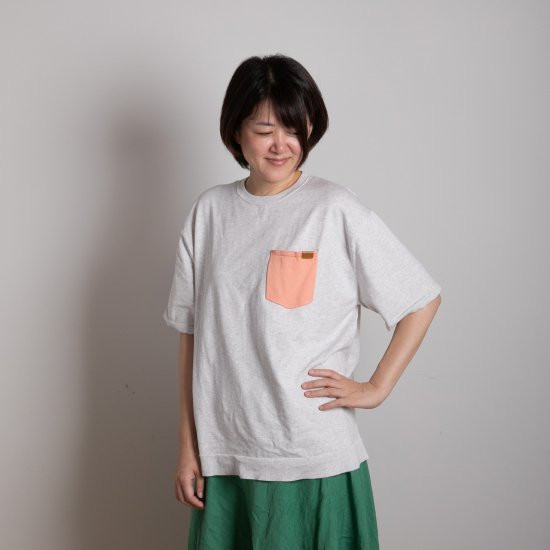 bicolor cotton knit 〈 orange × gray 〉