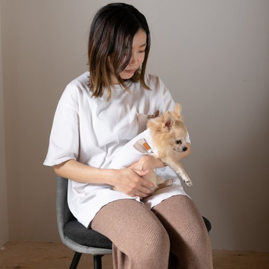 bicolor cotton knit for DOG 〈 beige × white 〉