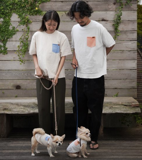 bicolor cotton knit for DOG 〈 blue × beige 〉