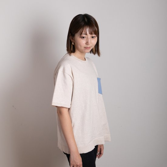 【SET】 bicolor cotton knit 〈 blue × beige 〉