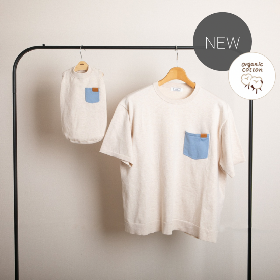 【SET】 bicolor cotton knit 〈 blue × beige 〉