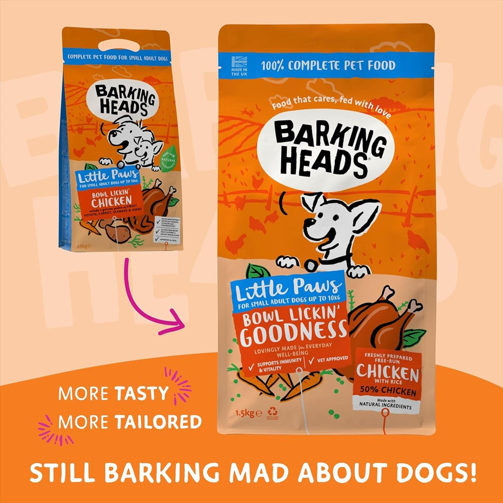 【９月上旬入荷予定】【小型犬用】BARKING HEADS バーキングヘッズ ボウル リッキン グッドネス チキン ドライドッグフード 小型犬用 1.5kg