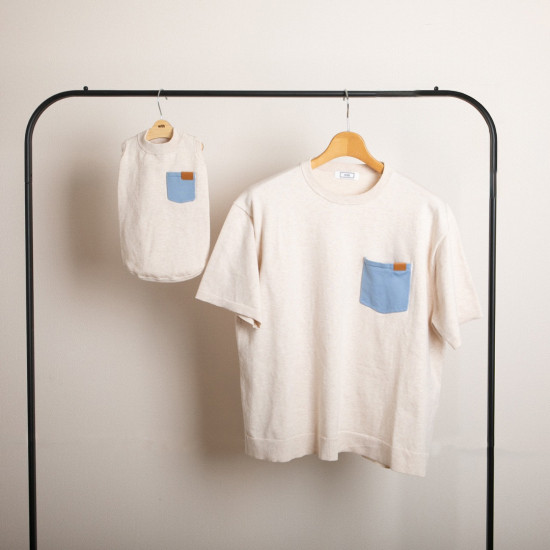 【SET】 bicolor cotton knit 〈 blue × beige 〉