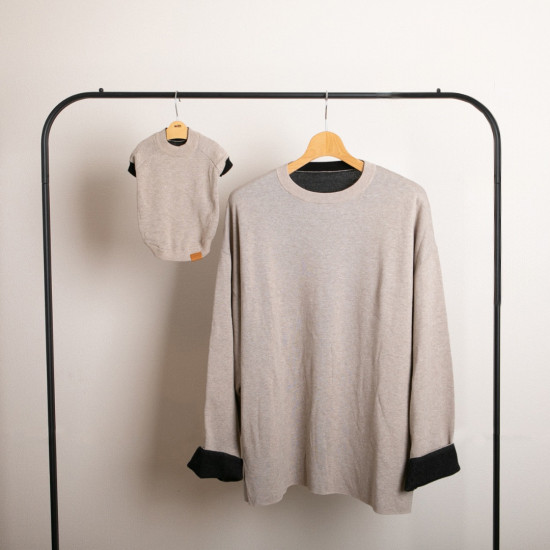 【SET】cashmere × cotton mock neck knit 〈 beige × black 〉