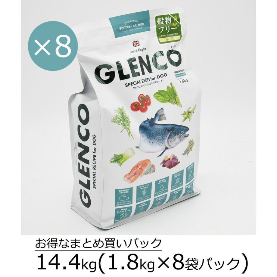 【8袋まとめ買い】GLENCO/グレンコ ドッグフード 14.4kg  (単一テイスト1.8kg×8袋パック)