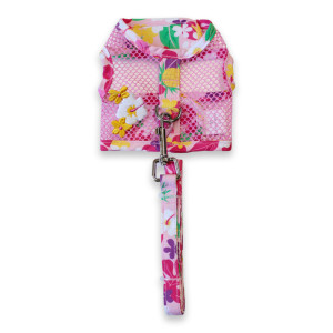 【Doggie Design】Cool Mesh Harnesses Pink Hawaiian Floral - XS